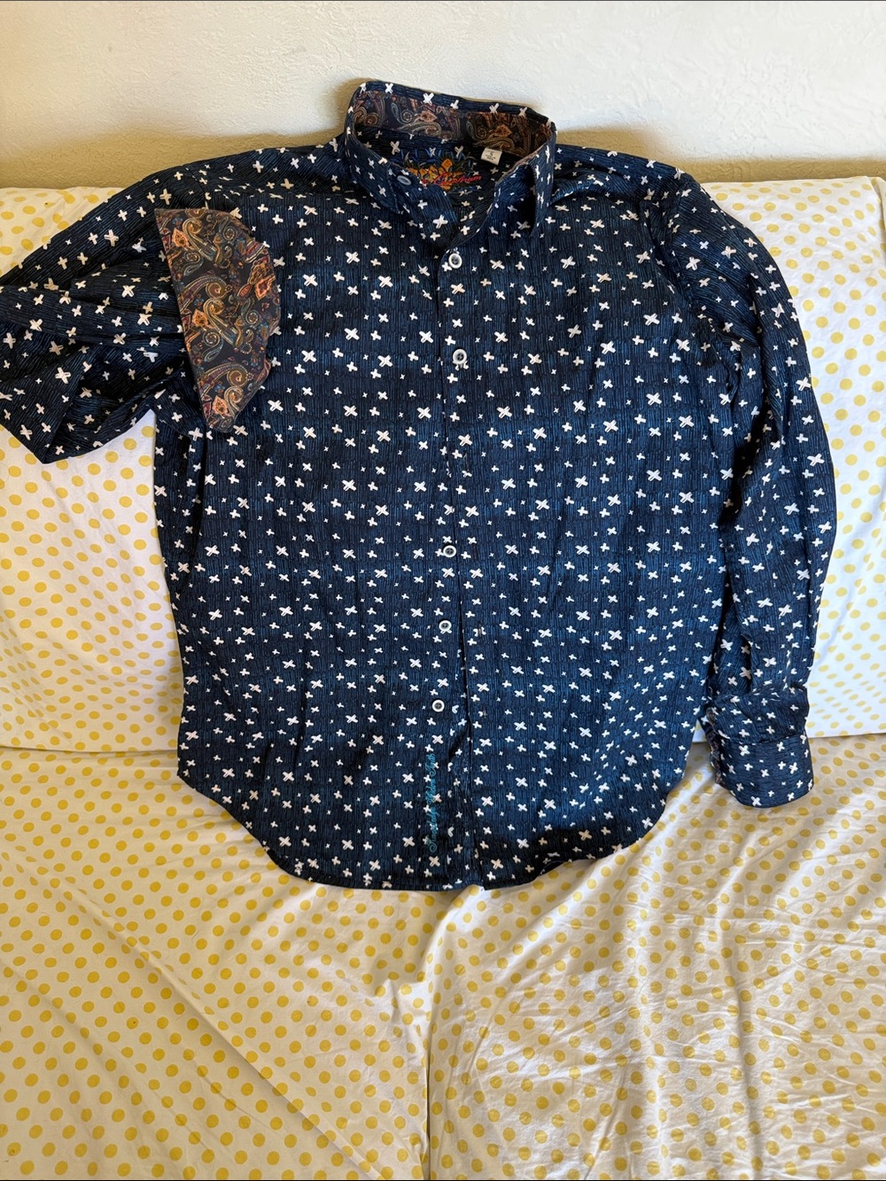 Men's Robert Graham Patterned Button-Down Shirt w/ Contrasting Cuff Small